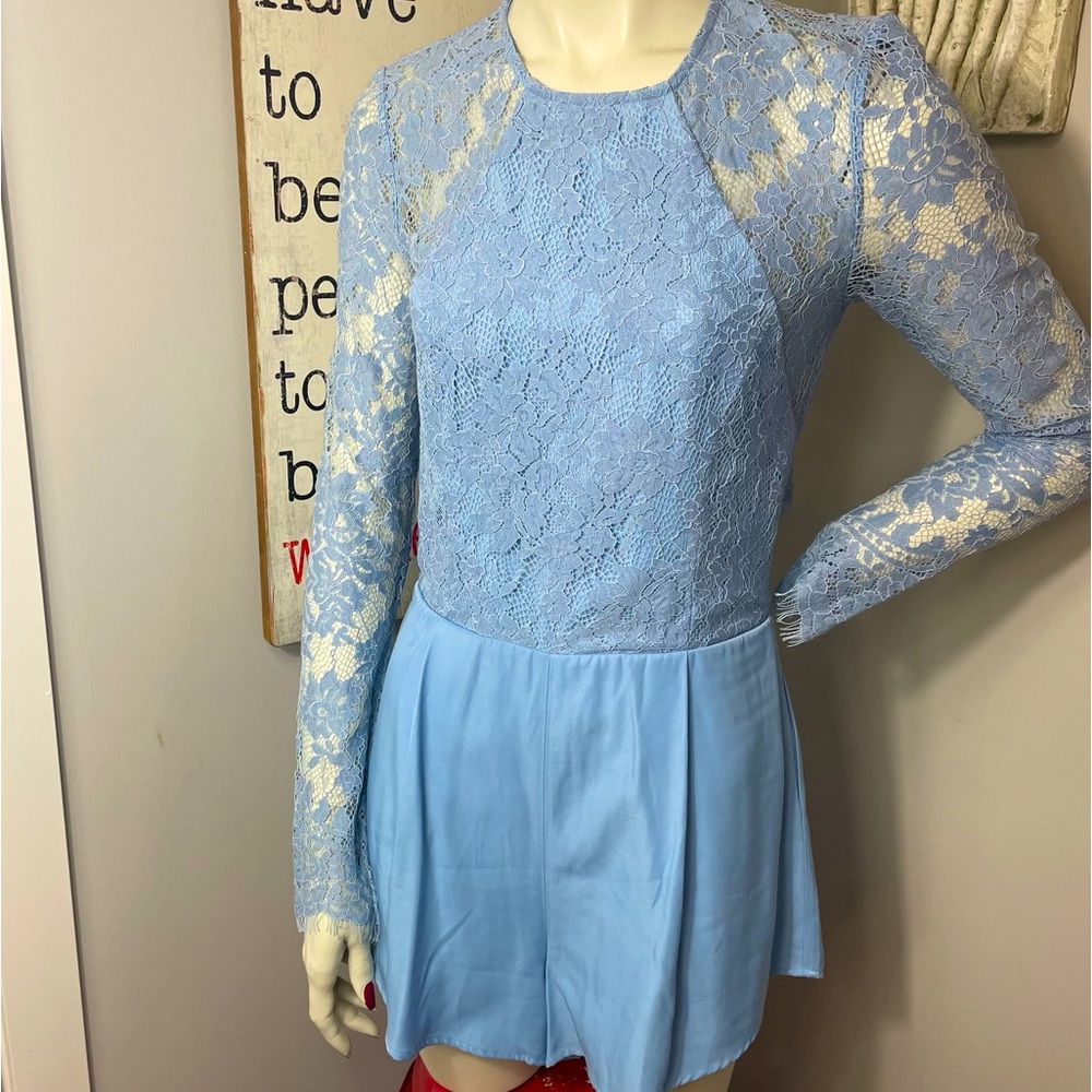 The JETSET DIARIES from ASOS periwinkle blue long sleeve lace romper play suit